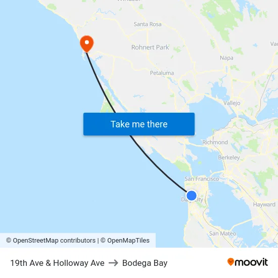 19th Ave & Holloway Ave to Bodega Bay map