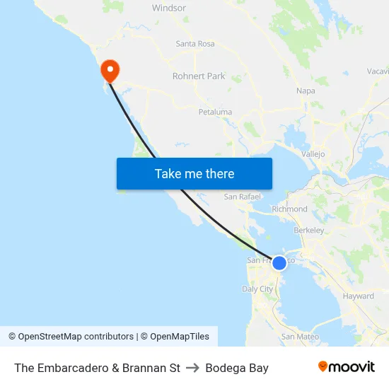 The Embarcadero & Brannan St to Bodega Bay map