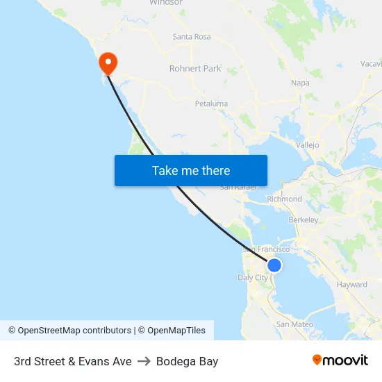 3rd Street & Evans Ave to Bodega Bay map