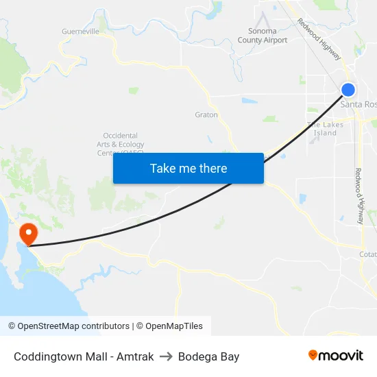 Coddingtown Mall - Amtrak to Bodega Bay map