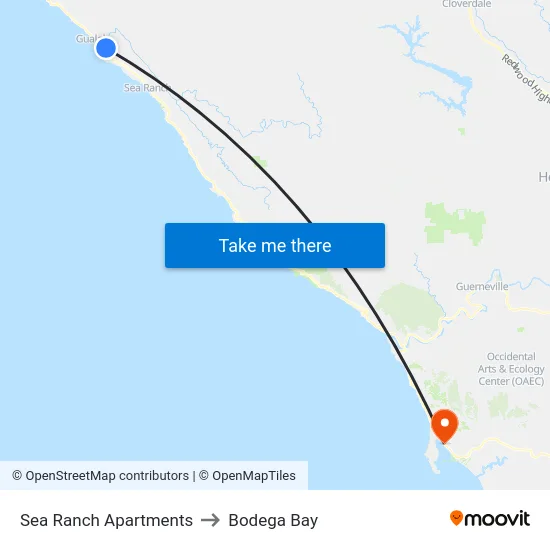 Sea Ranch Apartments to Bodega Bay map