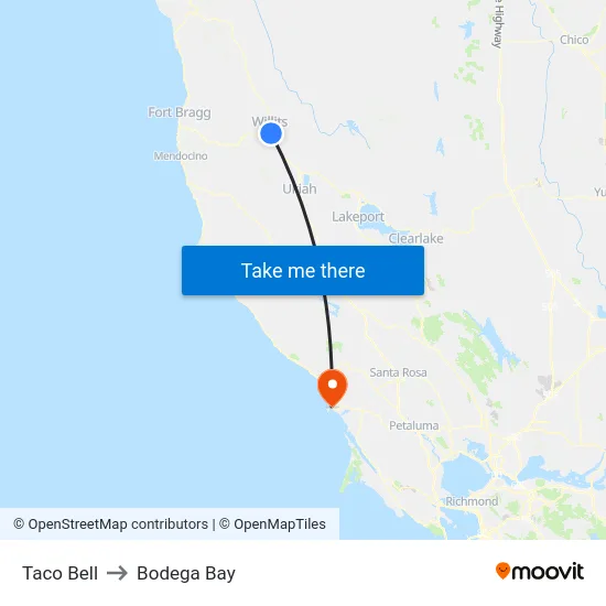 Taco Bell to Bodega Bay map