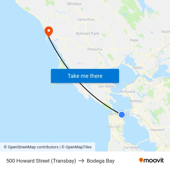 500 Howard Street (Transbay) to Bodega Bay map