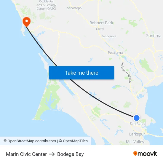 Marin Civic Center to Bodega Bay map