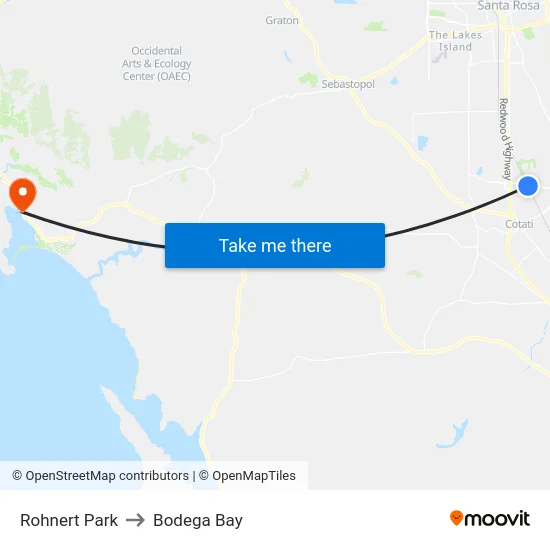Rohnert Park to Bodega Bay map