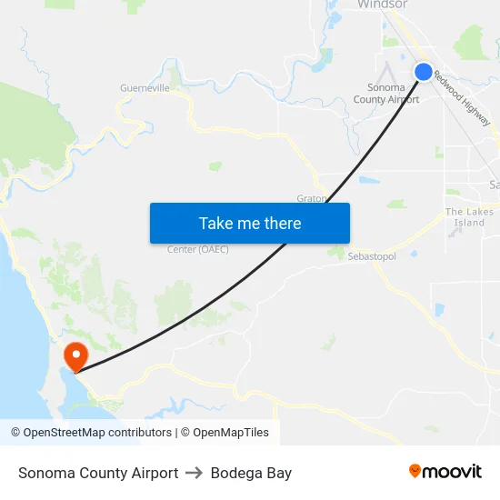 Sonoma County Airport to Bodega Bay map
