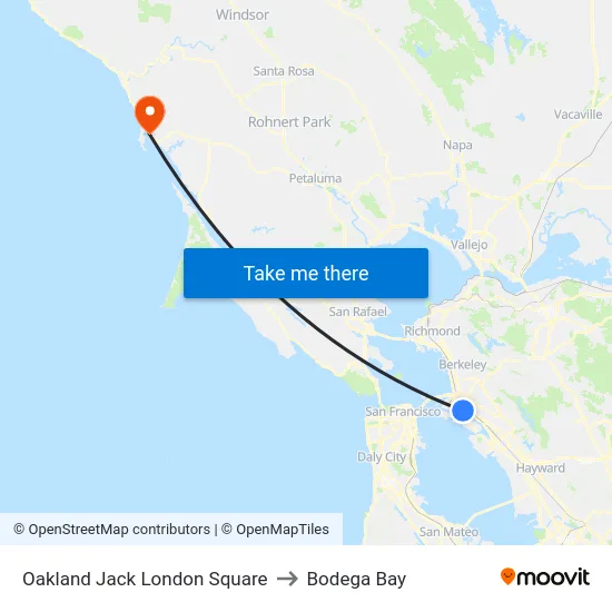 Oakland Jack London Square to Bodega Bay map