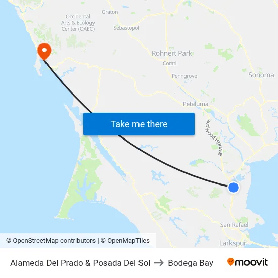 Alameda Del Prado & Posada Del Sol to Bodega Bay map