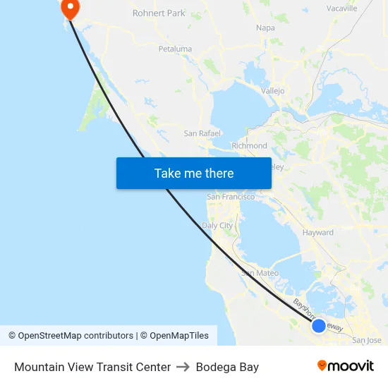 Mountain View Transit Center to Bodega Bay map