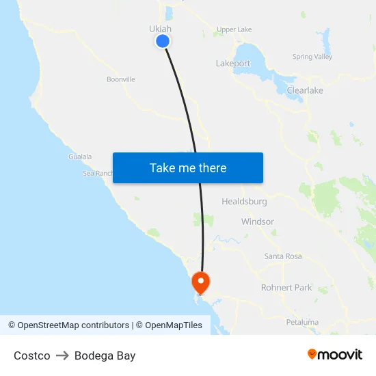 Costco to Bodega Bay map
