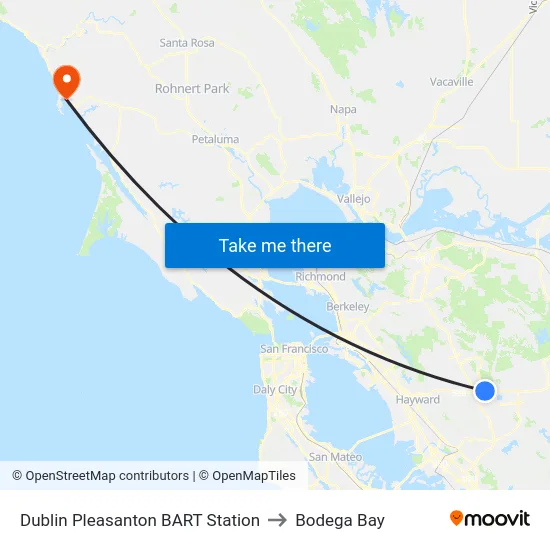 Dublin Pleasanton BART Station to Bodega Bay map
