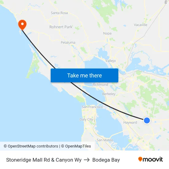 Stoneridge Mall Rd & Canyon Wy to Bodega Bay map