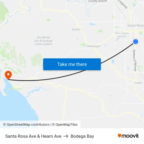 Santa Rosa Ave & Hearn Ave to Bodega Bay map