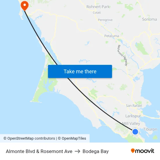 Almonte Blvd & Rosemont Ave to Bodega Bay map