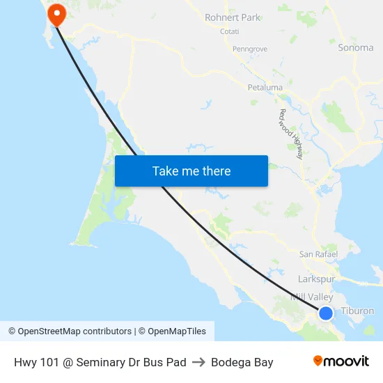 Hwy 101 @ Seminary Dr Bus Pad to Bodega Bay map
