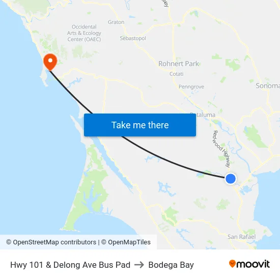 Hwy 101 & Delong Ave Bus Pad to Bodega Bay map
