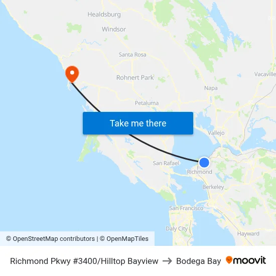 Richmond Pkwy #3400/Hilltop Bayview to Bodega Bay map