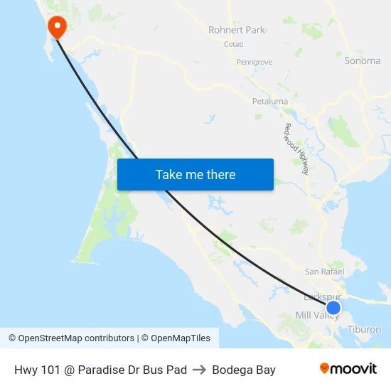 Hwy 101 @ Paradise Dr Bus Pad to Bodega Bay map