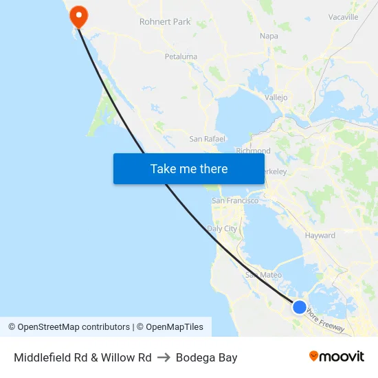 Middlefield Rd & Willow Rd to Bodega Bay map