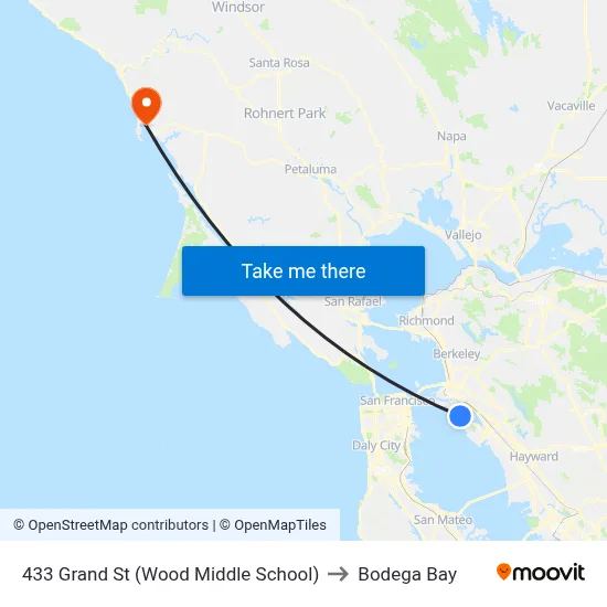 433 Grand St (Wood Middle School) to Bodega Bay map