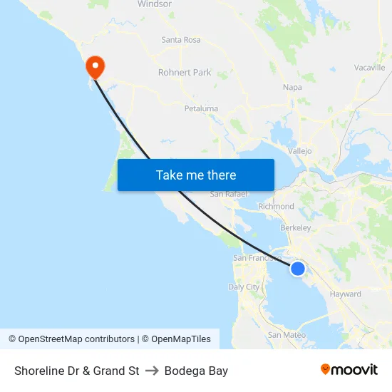 Shoreline Dr & Grand St to Bodega Bay map