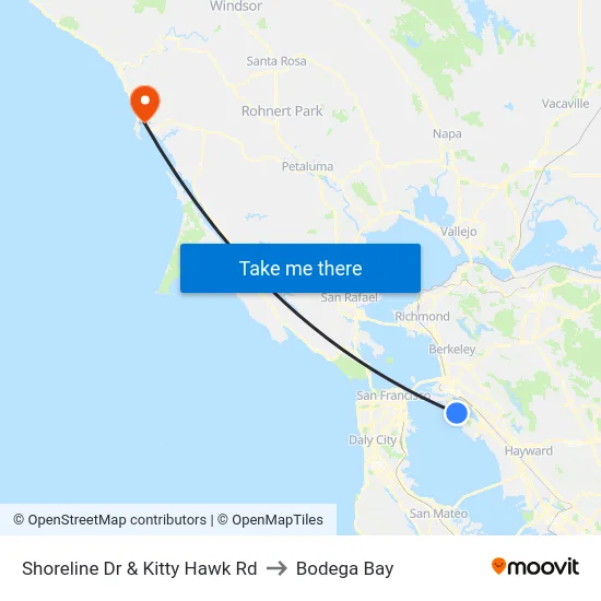 Shoreline Dr & Kitty Hawk Rd to Bodega Bay map