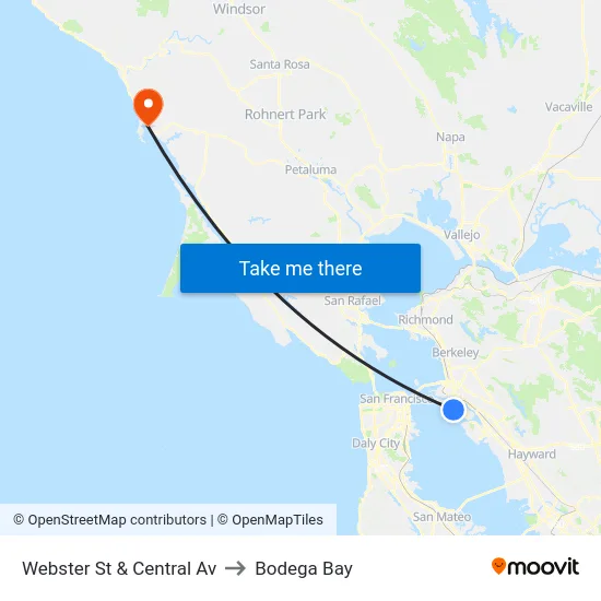 Webster St & Central Av to Bodega Bay map