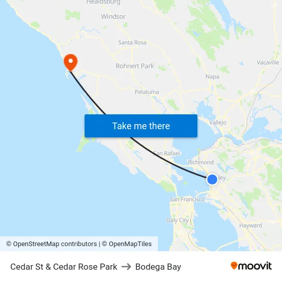 Cedar St & Cedar Rose Park to Bodega Bay map
