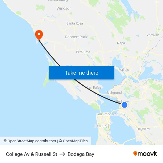 College Av & Russell St to Bodega Bay map