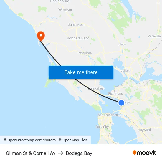 Gilman St & Cornell Av to Bodega Bay map