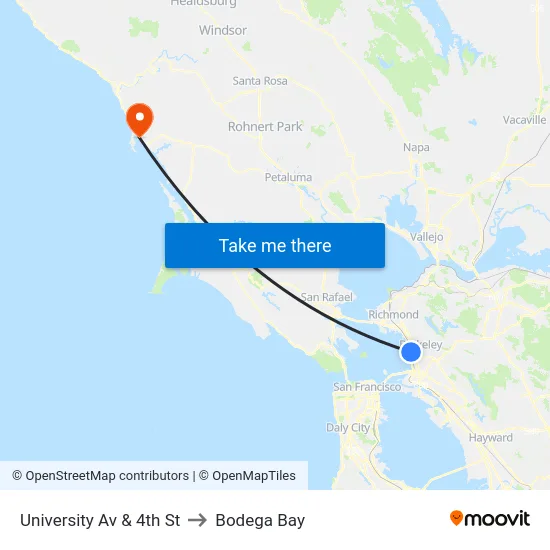 University Av & 4th St to Bodega Bay map