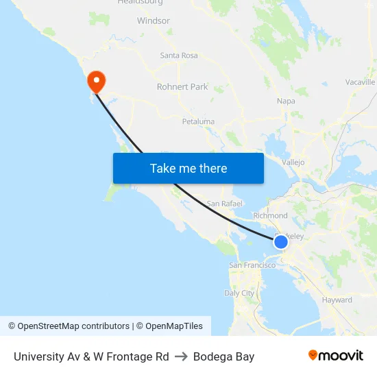 University Av & W Frontage Rd to Bodega Bay map