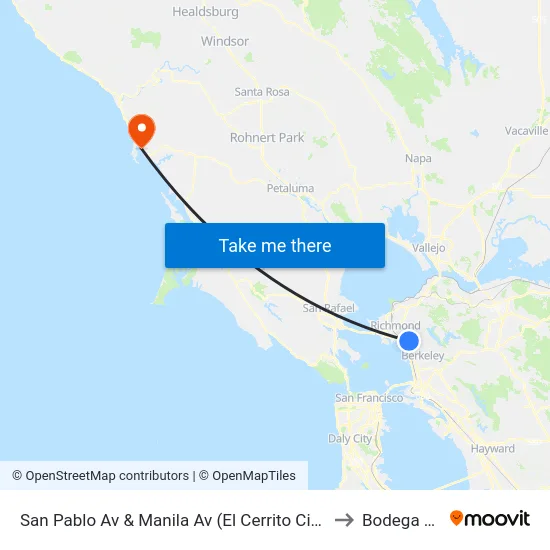 San Pablo Av & Manila Av (El Cerrito City Hall) to Bodega Bay map
