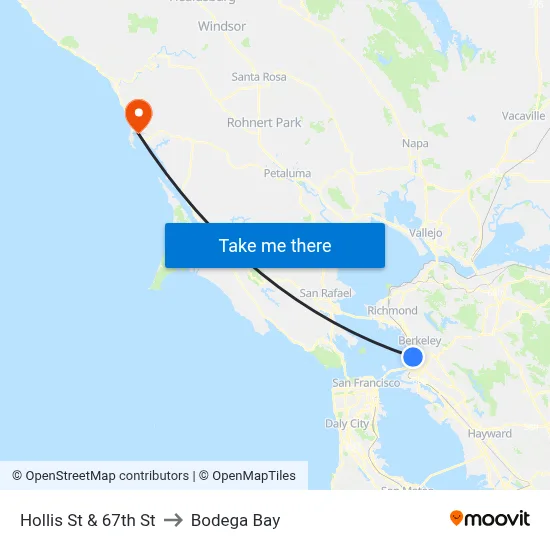 Hollis St & 67th St to Bodega Bay map