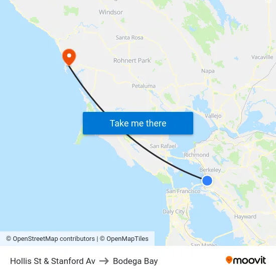 Hollis St & Stanford Av to Bodega Bay map