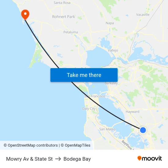 Mowry Av & State St to Bodega Bay map