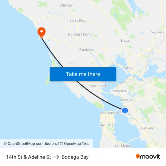 14th St & Adeline St to Bodega Bay map