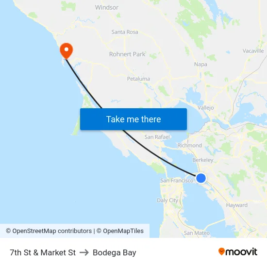 7th St & Market St to Bodega Bay map