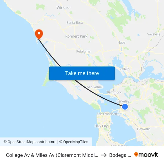 College Av & Miles Av (Claremont Middle School) to Bodega Bay map