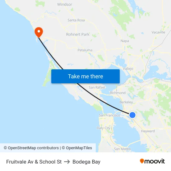 Fruitvale Av & School St to Bodega Bay map