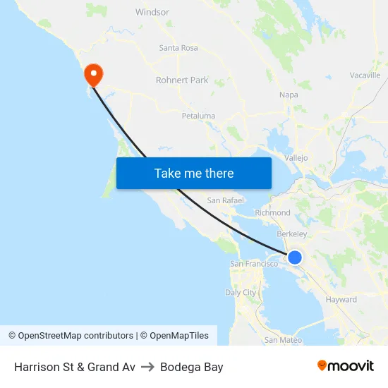 Harrison St & Grand Av to Bodega Bay map
