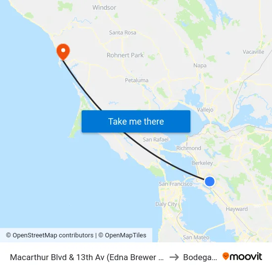 Macarthur Blvd & 13th Av (Edna Brewer Middle Sch.) to Bodega Bay map