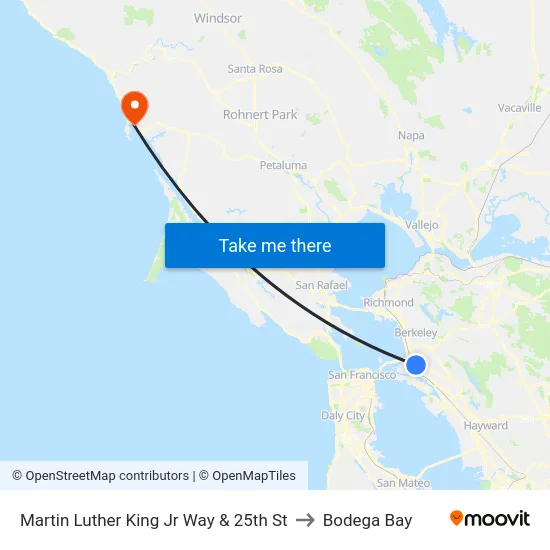 Martin Luther King Jr Way & 25th St to Bodega Bay map