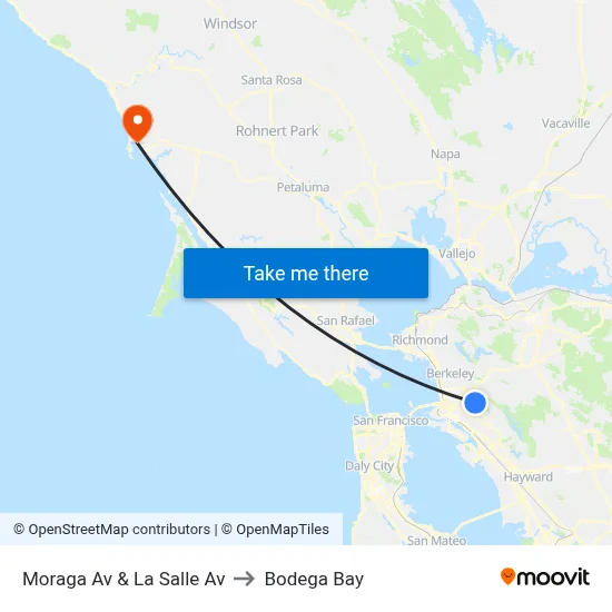 Moraga Av & La Salle Av to Bodega Bay map