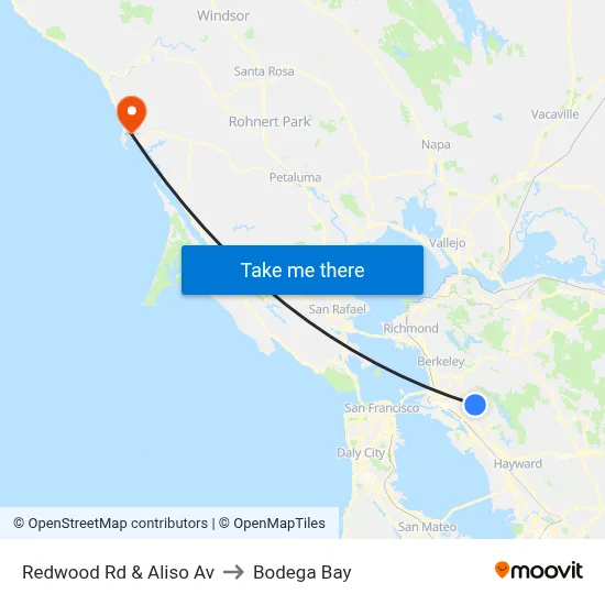 Redwood Rd & Aliso Av to Bodega Bay map