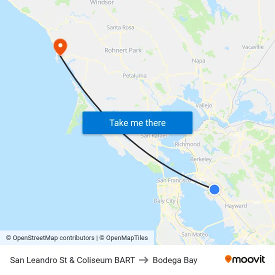 San Leandro St & Coliseum BART to Bodega Bay map