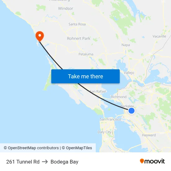 261 Tunnel Rd to Bodega Bay map
