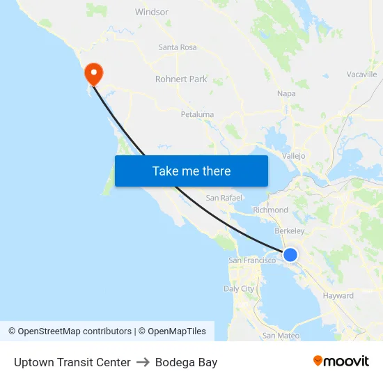 Uptown Transit Center to Bodega Bay map