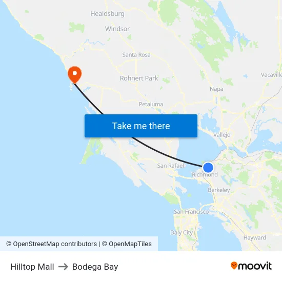 Hilltop Mall to Bodega Bay map