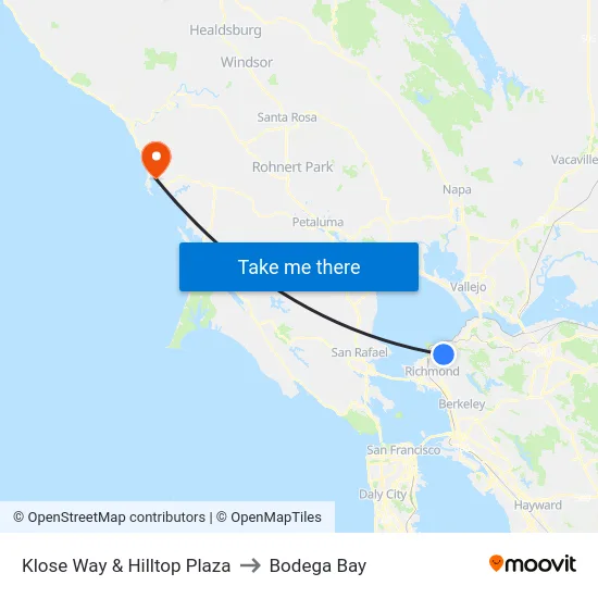 Klose Way & Hilltop Plaza to Bodega Bay map